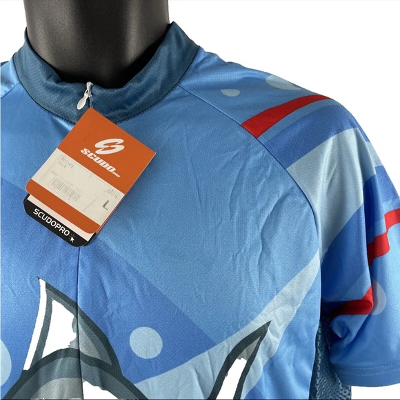 New Mens Scudo Pro Cycling 1/2 Zip Jersey Sz L NWT Shark 3 Pocket - Picture 2 of 8